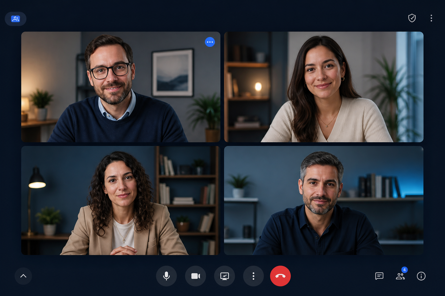 Sala virtual de assembleia com participantes em videochamada